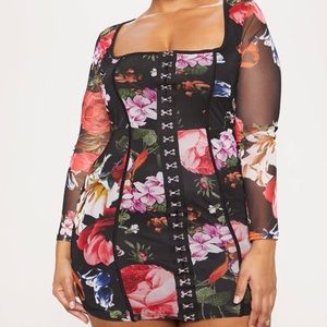 Black Floral Print Bodycon Dress